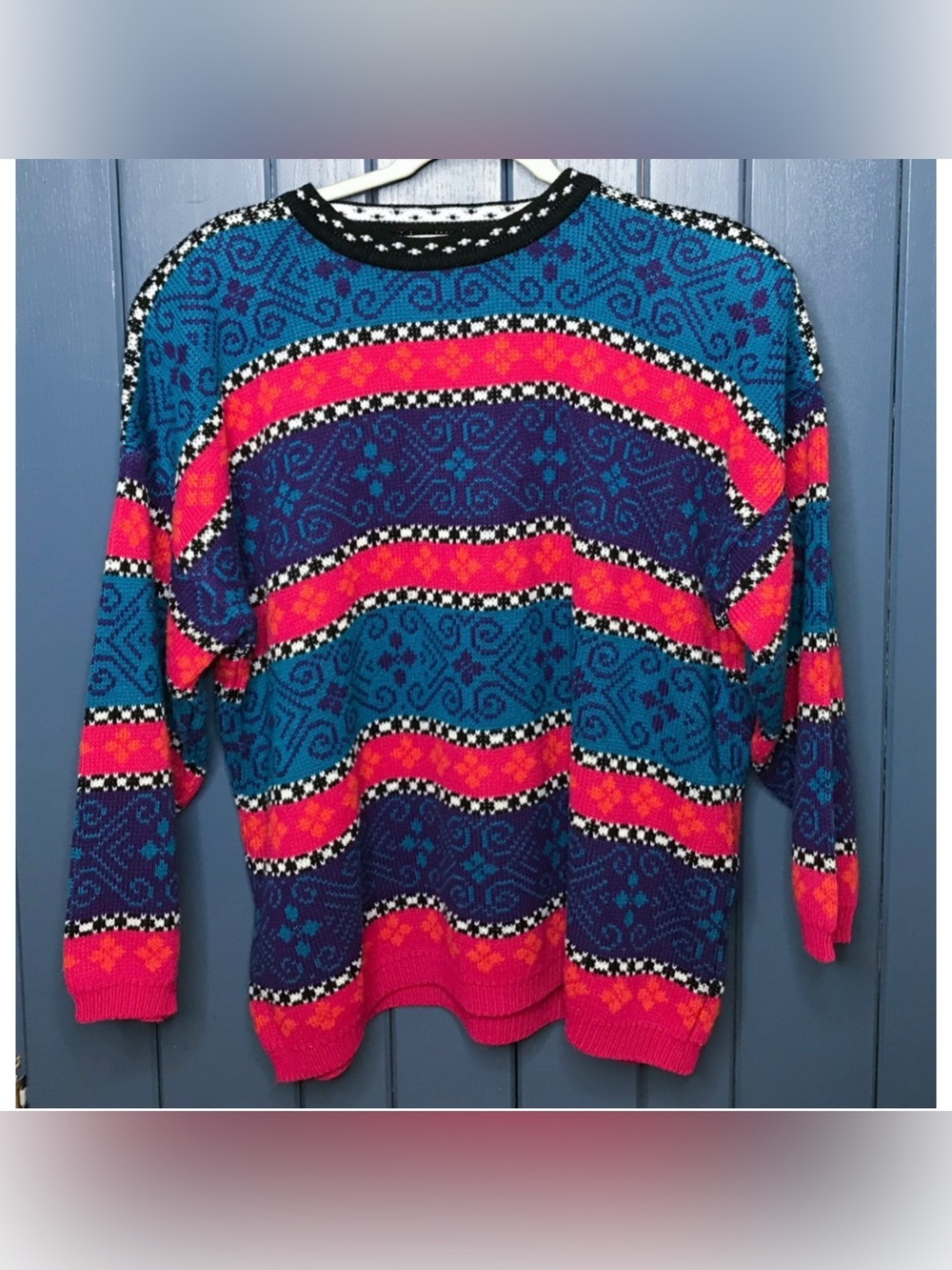 Vintage Stefano Colorful Geometric Pattern Sweater Size Large Bold Punk 90s Y2K